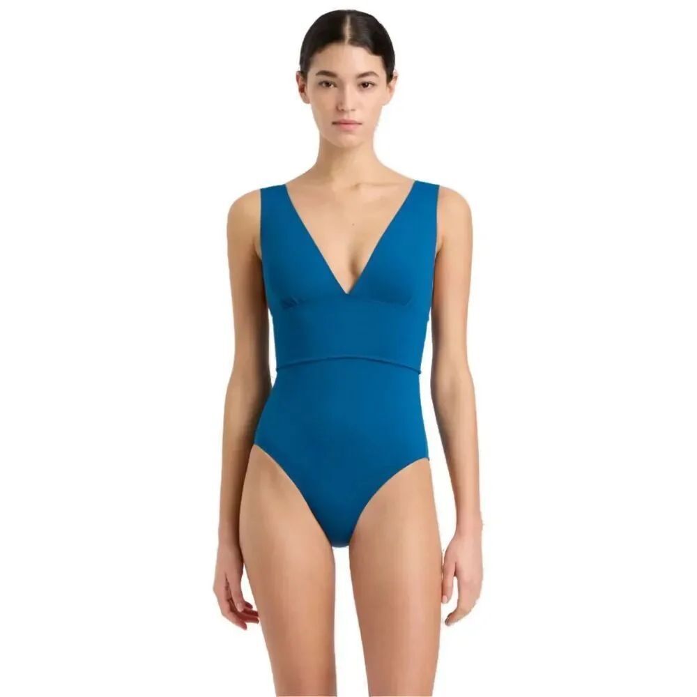 NEW $275 Bondi Born V Neck Victoria One-Piece Swimsuit Blue XLarge